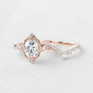 Moissanite Oval Cut Filigree D Color Ring Set For Women