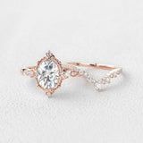 Moissanite Oval Cut Filigree D Color Ring Set For Women