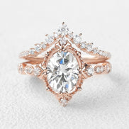 Moissanite Oval Cut Filigree D Color Ring Set For Women