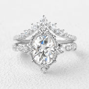 Moissanite Oval Cut Filigree D Color Ring Set For Women