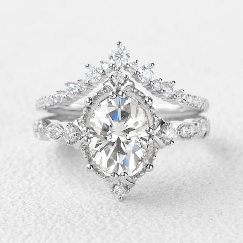 Moissanite Oval Cut Filigree D Color Ring Set For Women
