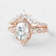 Moissanite Oval Cut Filigree D Color Ring Set For Women