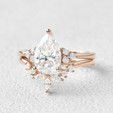 Pear Cut Side Accent Moissanite Wedding Ring Set For Women