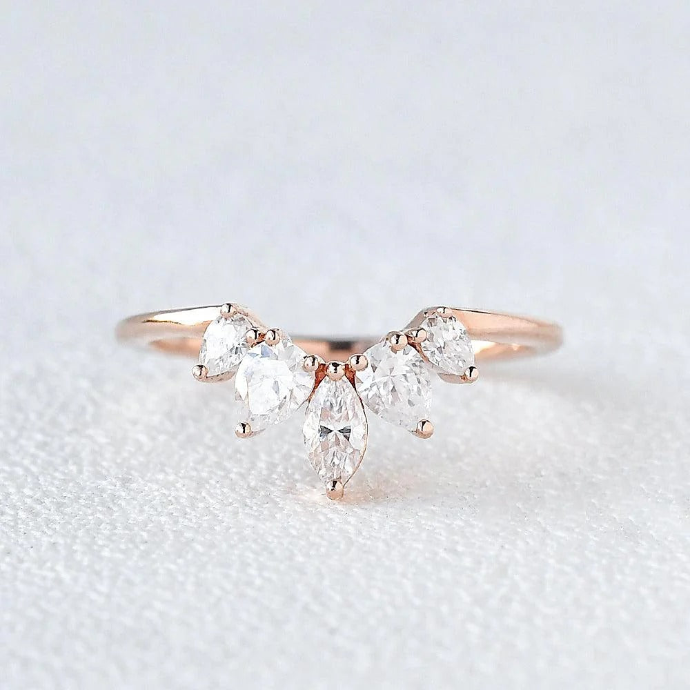 Five Stone Marquise Cut Colorless Moissanite Proposal Band