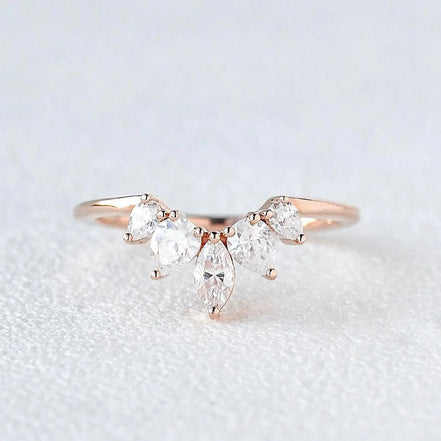 Five Stone Marquise Cut Colorless Moissanite Proposal Band