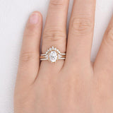 Oval Cut Filigree Three Stone Moissnaite Wedding Ring Set For Women