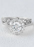 Moissanite Round Cut Floral Halo Bridal Ring Set For Her