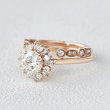 Moissanite Round Cut Floral Halo Bridal Ring Set For Her
