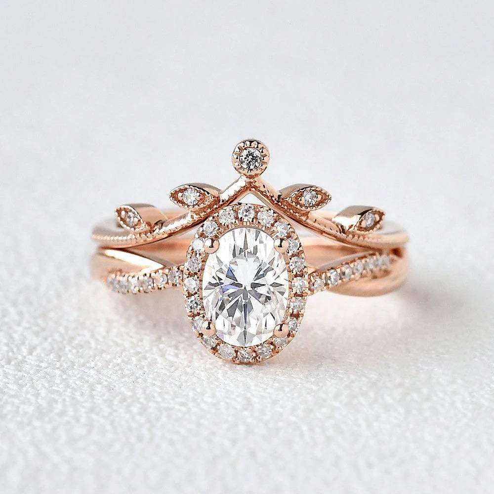 Oval Cut Twisted Moissanite D Color Wedding Ring Set For Women