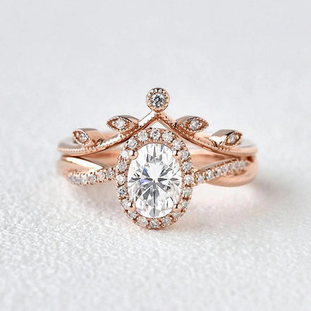 Oval Cut Twisted Moissanite D Color Wedding Ring Set For Women