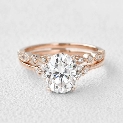 VVS1 Moissanite Oval Cut Seven Stone Wedding Ring Set For Her