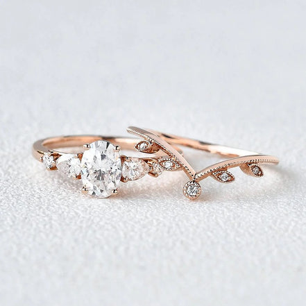 Five Stone Oval Cut Lab Crated Moissanite Ring Set