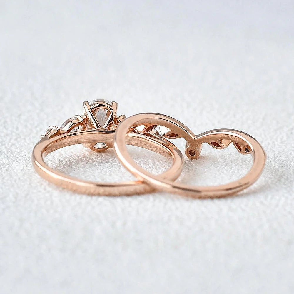 Five Stone Oval Cut Lab Crated Moissanite Ring Set