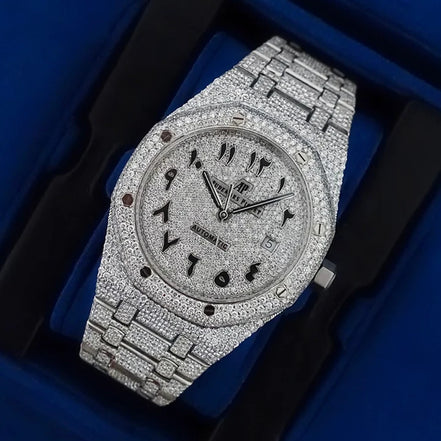 Bust Down Iced Out Arabic Dial  Moissanite Hip Hop Watch