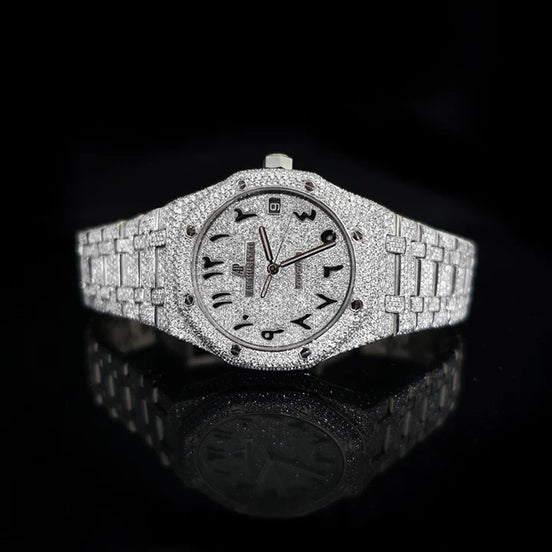 Bust Down Iced Out Arabic Dial  Moissanite Hip Hop Watch