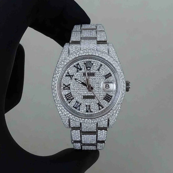 Stainless Steel Full White Moissanite Automatic Watch For Men's
