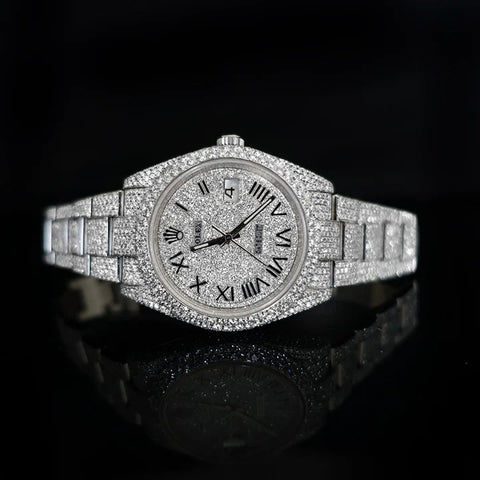 Stainless Steel Full White Moissanite Automatic Watch For Men's