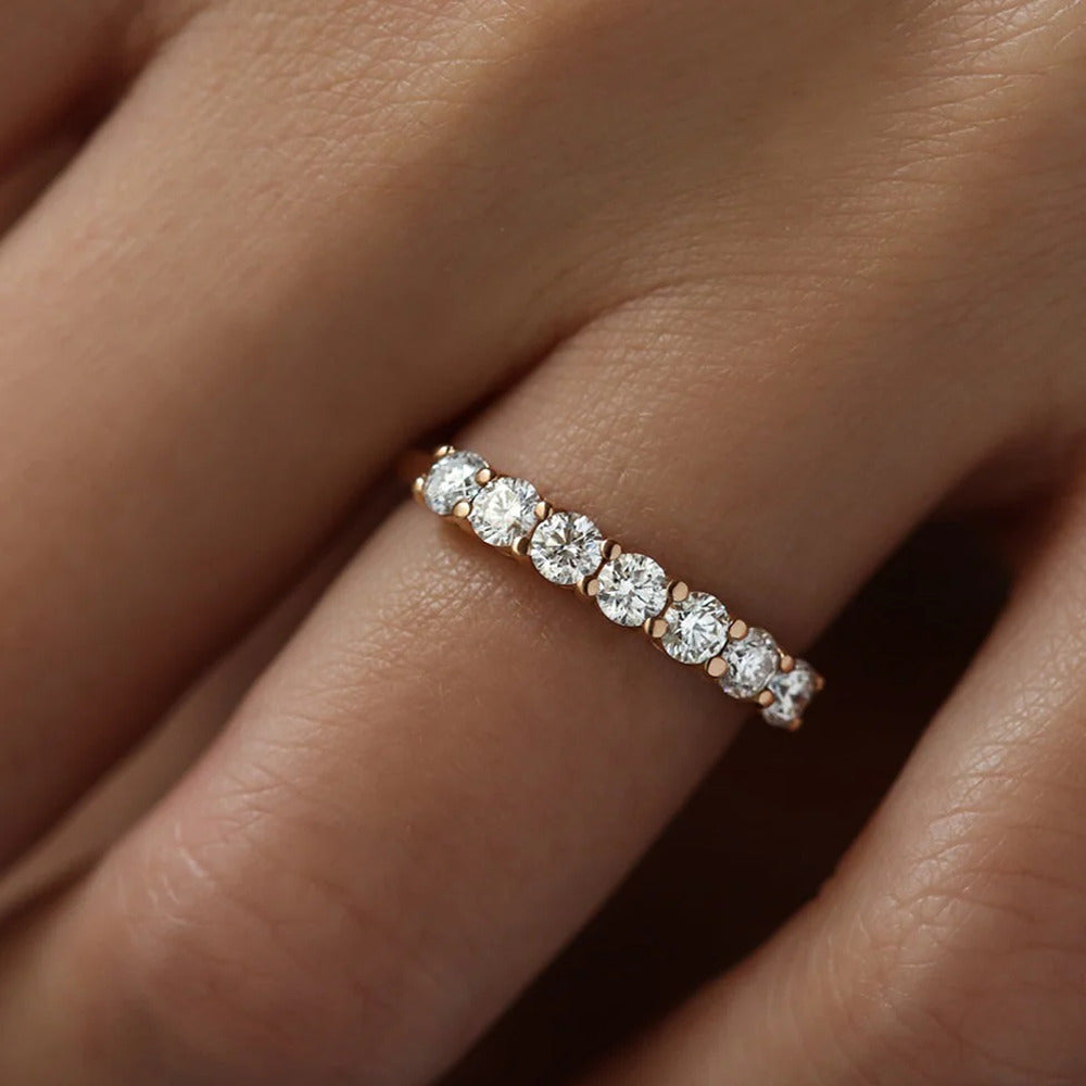 Half Eternity Round Cut Moissanite Wedding Band Gift For Her