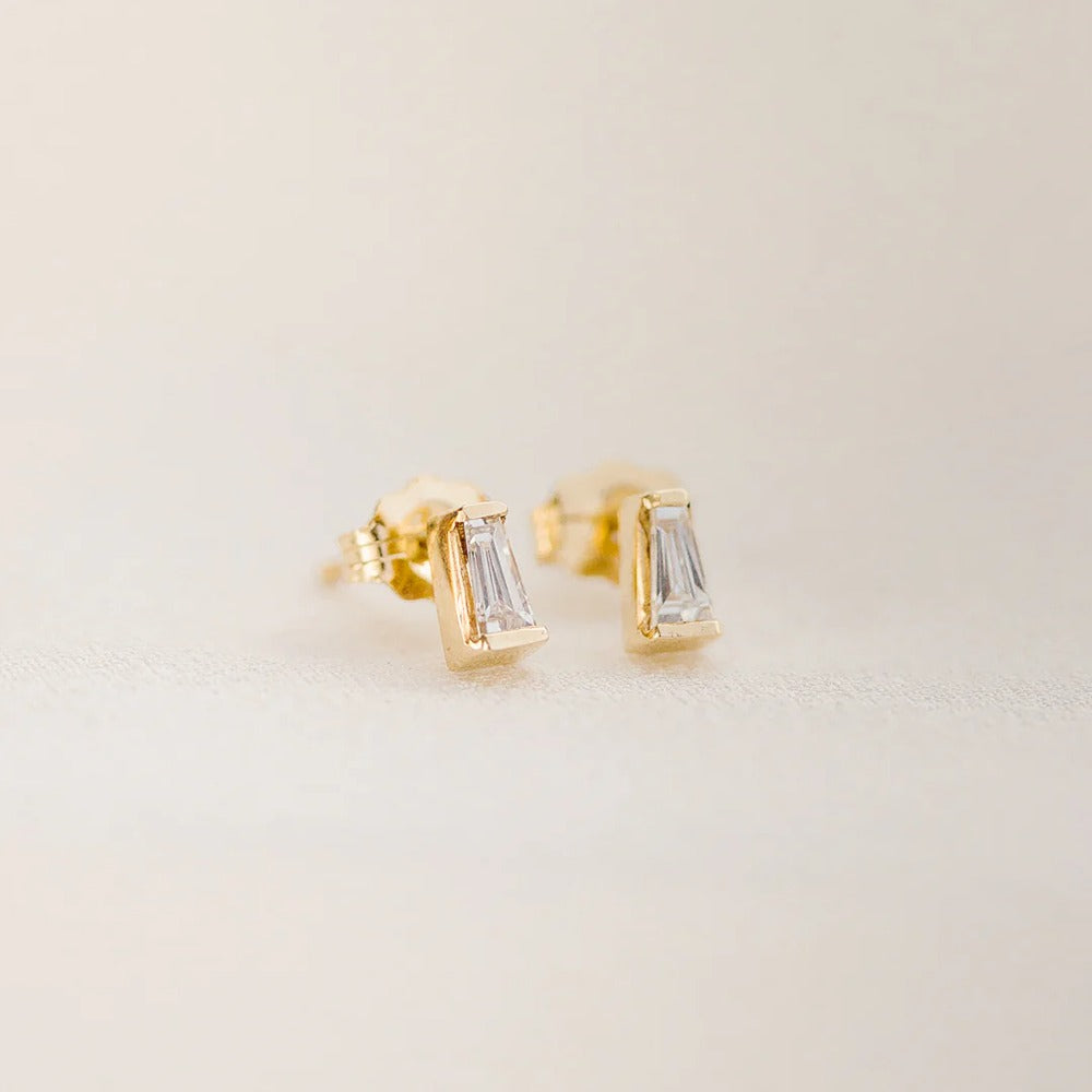 Moissanite Baguette Cut Solitaire Stud Back Earrings For Women