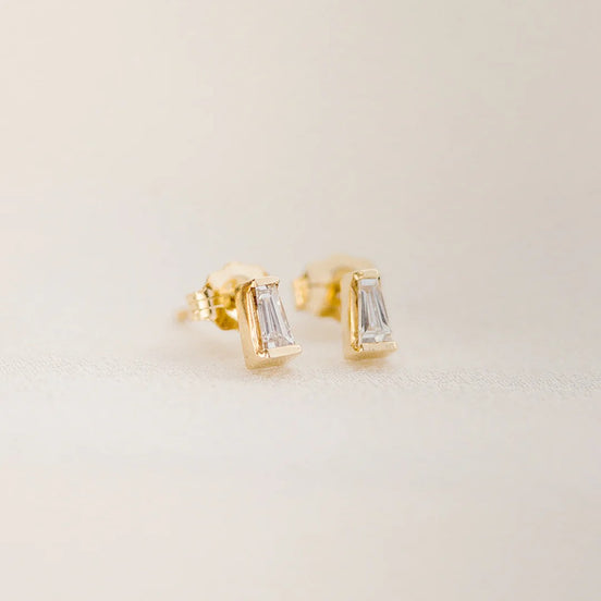Moissanite Baguette Cut Solitaire Stud Back Earrings For Women