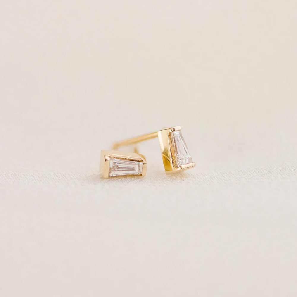 Moissanite Baguette Cut Solitaire Stud Back Earrings For Women