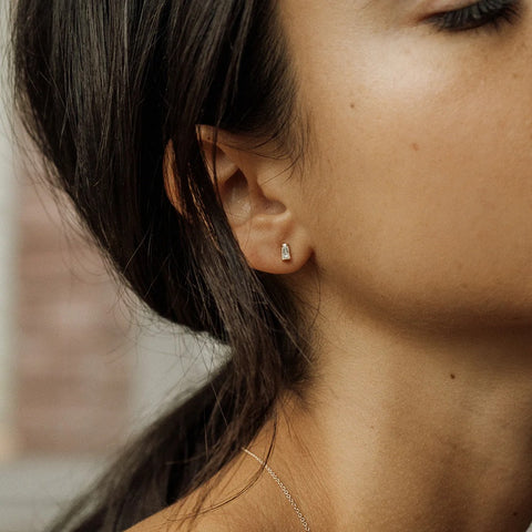 Moissanite Baguette Cut Solitaire Stud Back Earrings For Women