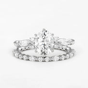 Side Accent D Color Moissanite Oval Cut Ring Set Gift For Her