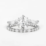 Moissanite Oval Cut Side Accent Bridal Set For Women