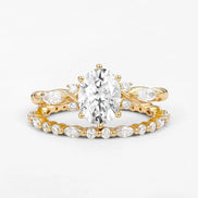 Side Accent D Color Moissanite Oval Cut Ring Set Gift For Her