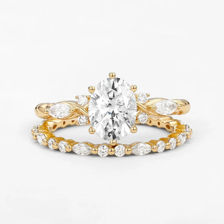 Moissanite Oval Cut Side Accent Bridal Set For Women