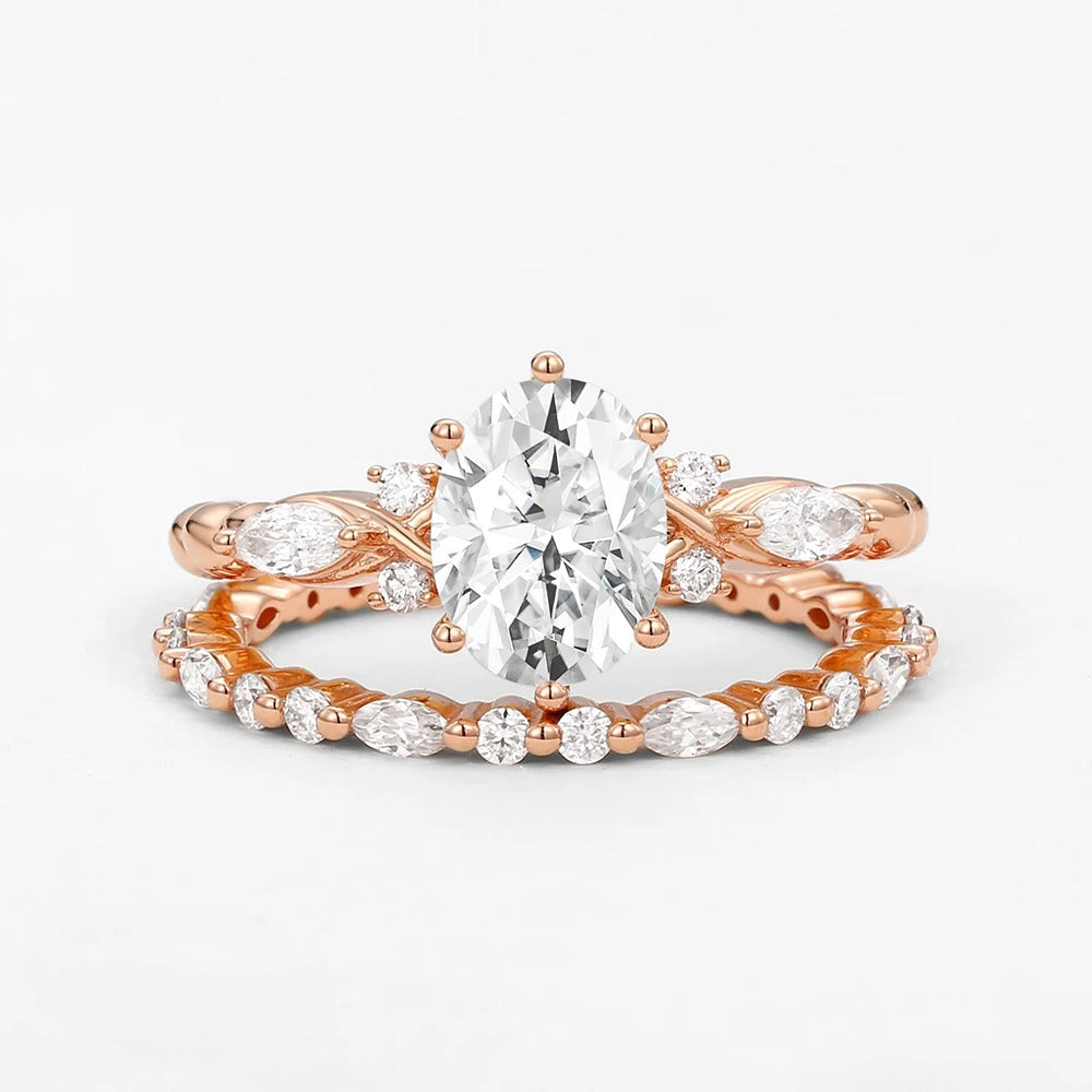 Moissanite Oval Cut Side Accent Bridal Set For Women