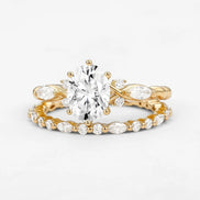 Side Accent D Color Moissanite Oval Cut Ring Set Gift For Her
