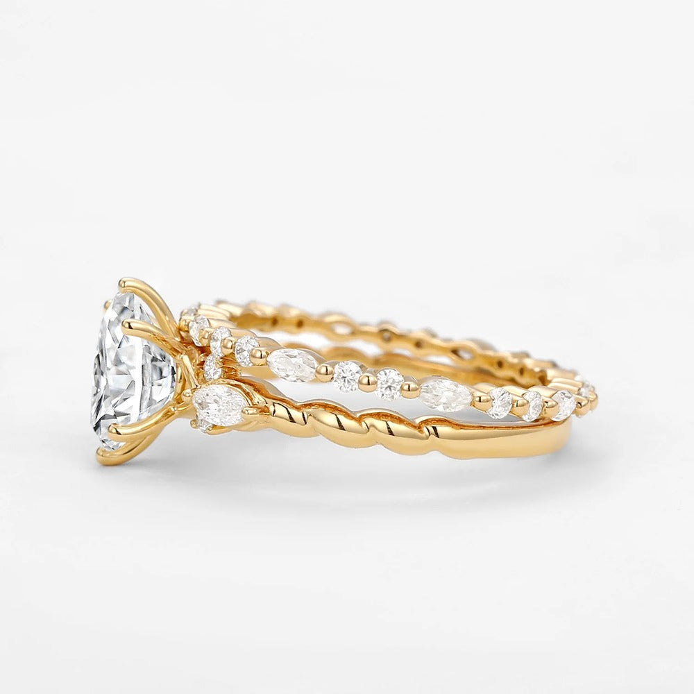 Moissanite Oval Cut Side Accent Bridal Set For Women