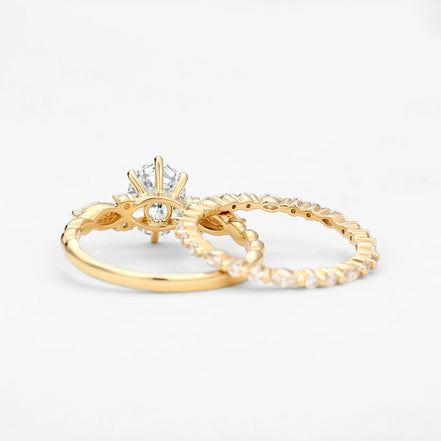 Moissanite Oval Cut Side Accent Bridal Set For Women