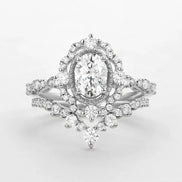 VVS1 Moissanite Oval Cut Filigree Wedding Gift Ring Set