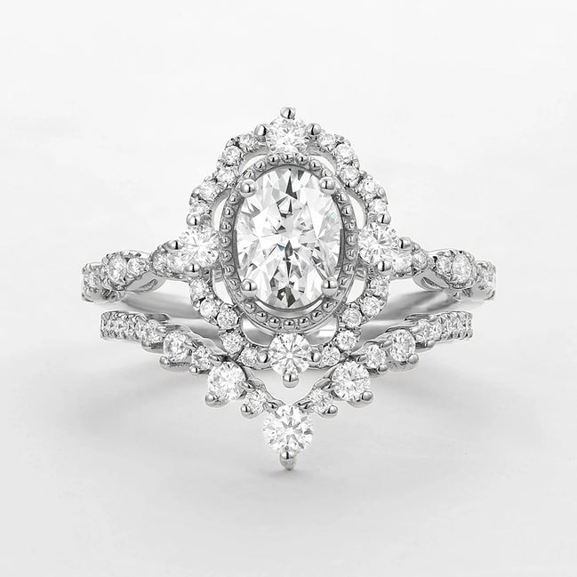 VVS1 Moissanite Oval Cut Filigree Wedding Gift Ring Set