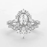 VVS1 Moissanite Floral Halo Oval Cut Unique Style Ring Set