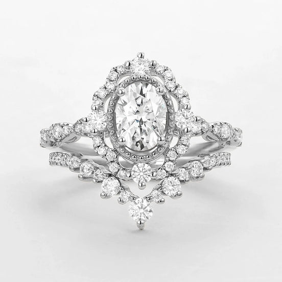 VVS1 Moissanite Oval Cut Filigree Wedding Gift Ring Set