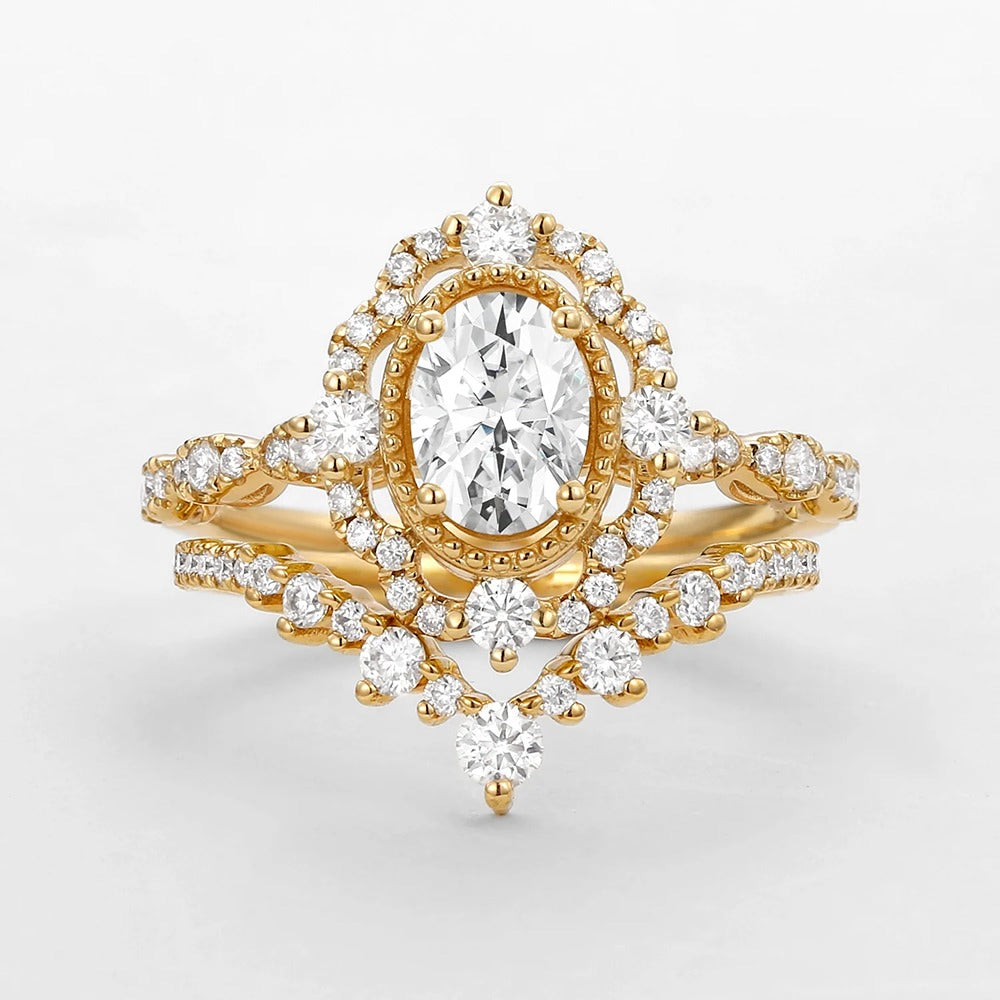 VVS1 Moissanite Oval Cut Filigree Wedding Gift Ring Set