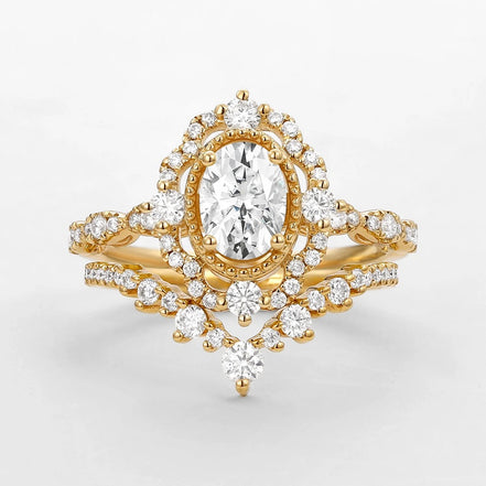 VVS1 Moissanite Oval Cut Filigree Wedding Gift Ring Set