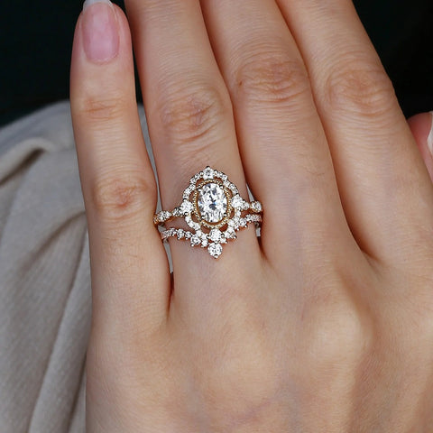 VVS1 Moissanite Oval Cut Filigree Wedding Gift Ring Set