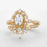 VVS1 Moissanite Floral Halo Oval Cut Unique Style Ring Set