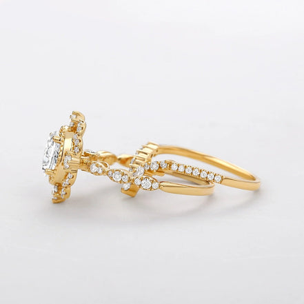 VVS1 Moissanite Oval Cut Filigree Wedding Gift Ring Set
