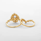 VVS1 Moissanite Floral Halo Oval Cut Unique Style Ring Set