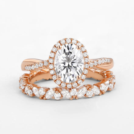 Colorless Moissanite Twisted Oval Cut Bridal Ring Set