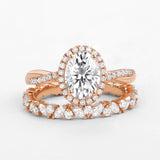 Colorless Moissanite Twisted Oval Cut Bridal Ring Set