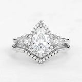 Vintage Halo Pear Cut Moissanite Bridal Set For Women