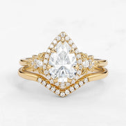 D Color Moissanite Pear Cut Halo Art Deco Wedding Ring Set