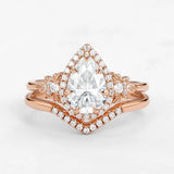 Vintage Halo Pear Cut Moissanite Bridal Set For Women