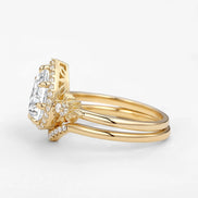 D Color Moissanite Pear Cut Halo Art Deco Wedding Ring Set